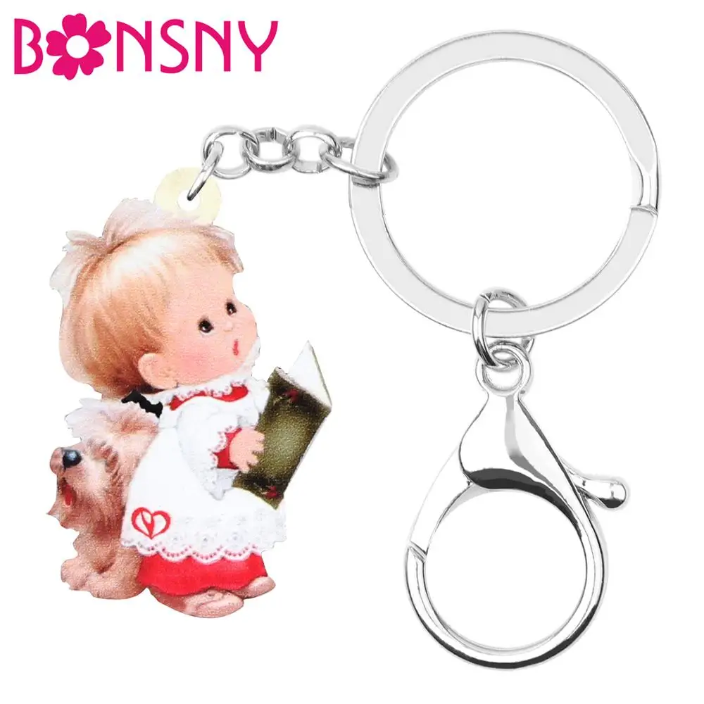 Bonsny акриловый Рождественский брелок для ключей с изображением ангела собаки