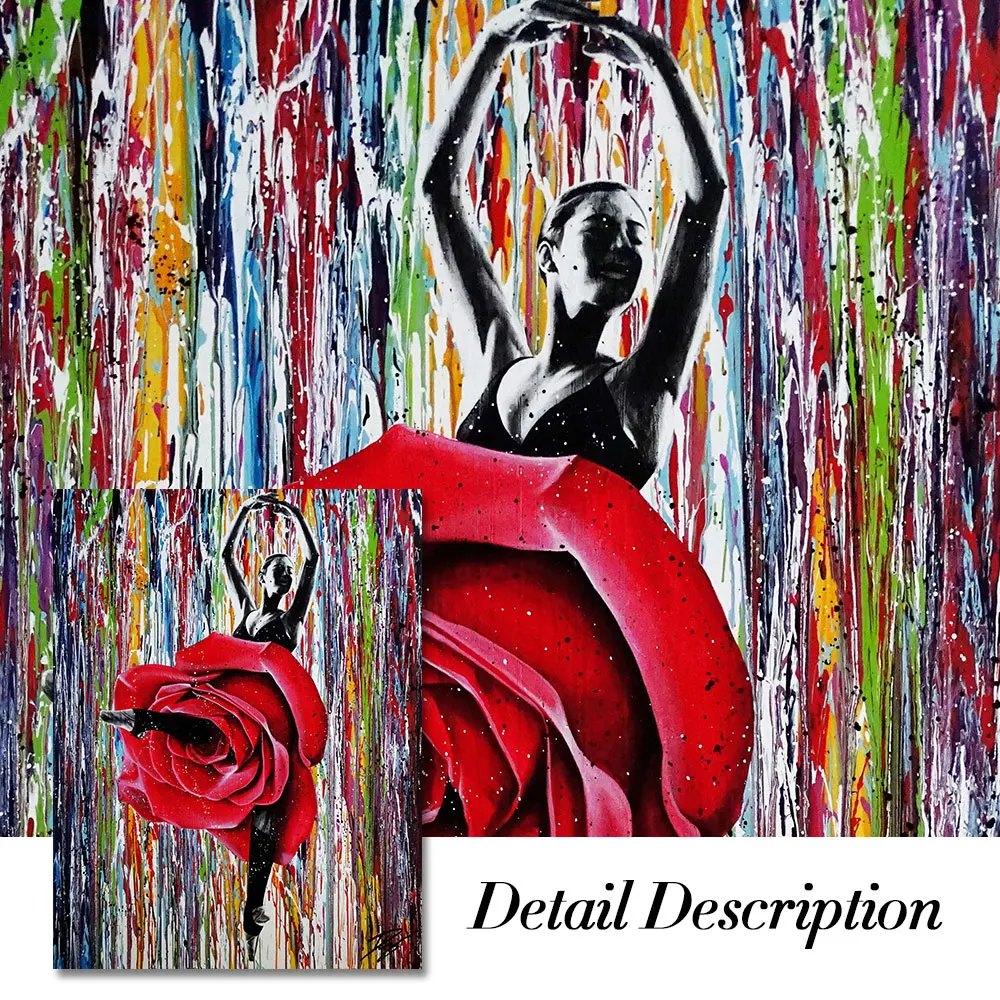 

Modern Graffiti Woman In Flower Skirt Dancing Canvas Painting Poster Print Wall Art Picture For Living Room Home Decor Frameless