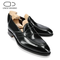 uncle saviano loafers dress formal men shoes solid pointed toe slip on business genuine leather original designer best men shoes
