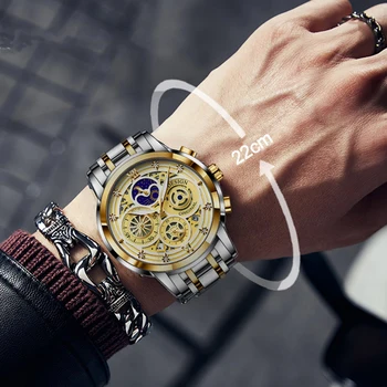 2021 LIGE New Hollow Men Watches Gold Stainless Steel Waterproof Sport WristWatch For Men Quartz Clock Male Relogio Masculino Other Image
