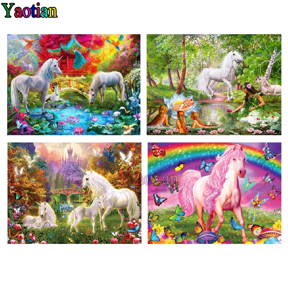 

Diy Diamond Painting Fantasy unicorn garden castle landscape 5D Rhinestones Painting Diamond Embroidery Animal Mosaic Stickers