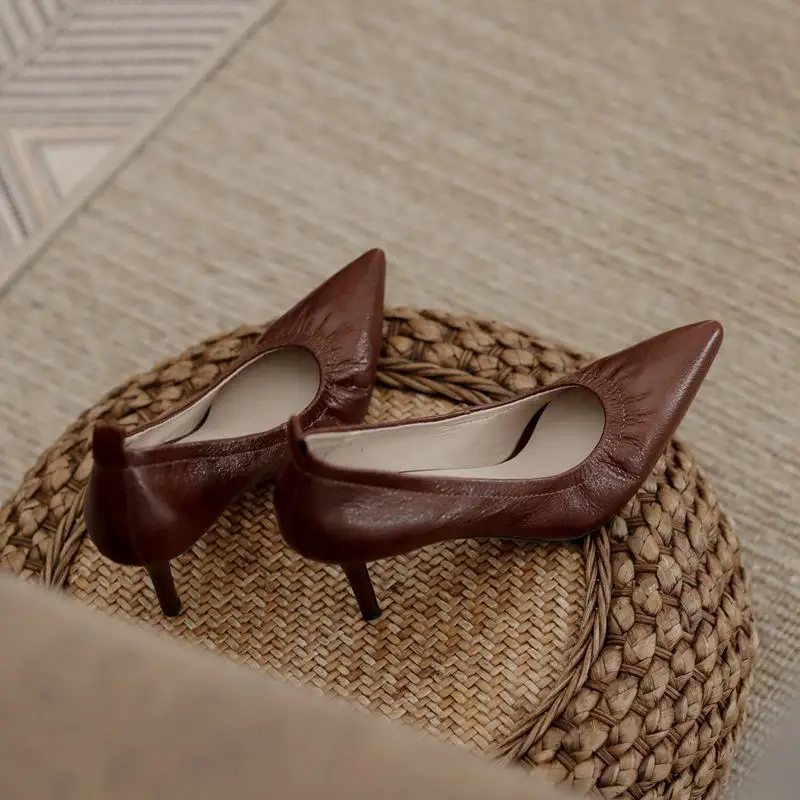 

ALLBITEFO comfortable soft sheepskin genuine leather women heels shoes thin heel fashion sexy high heel shoes high heels