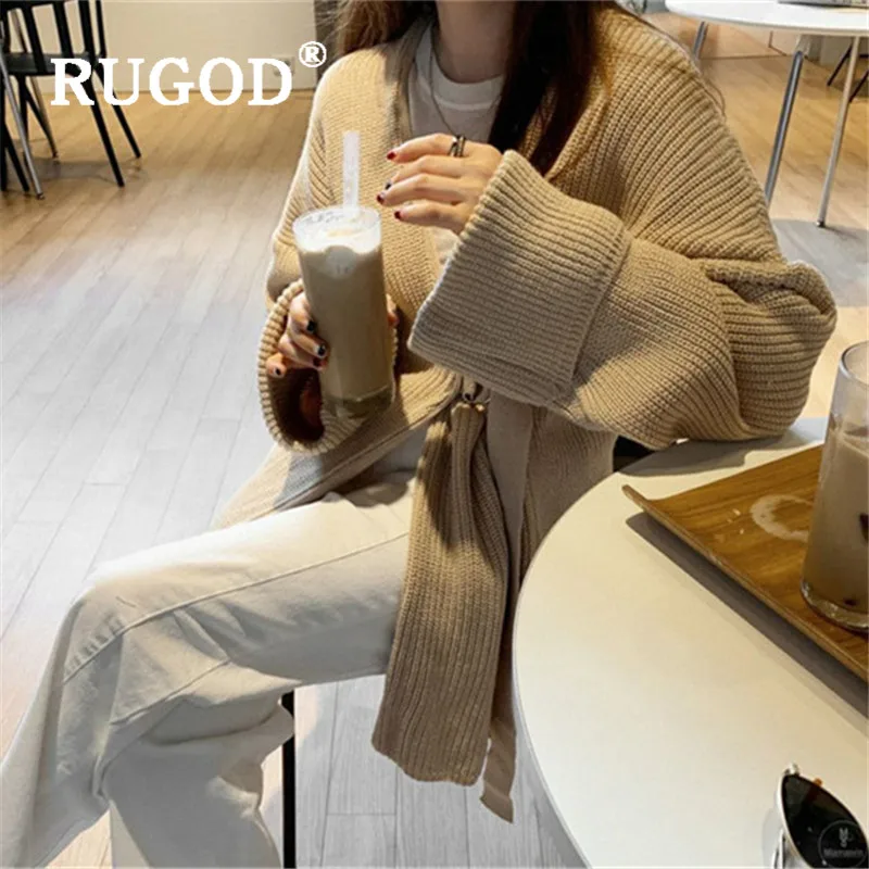 Женский Однотонный свитер RUGOD длинный толстый вязаный кардиган свободного кроя с