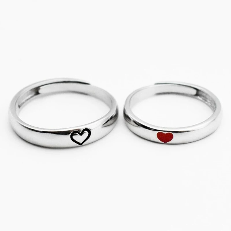 

Cute Heart Paired Couple lovers Rings for Men Women Silver Color Adjustable Open Finger Rings Cute Romantic Jewelry accessories