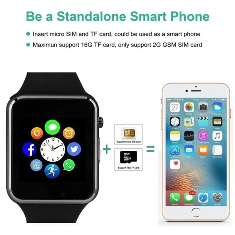 Смарт часы GT08 Plus с Bluetooth металлические слотом для sim карты Push сообщение телефона