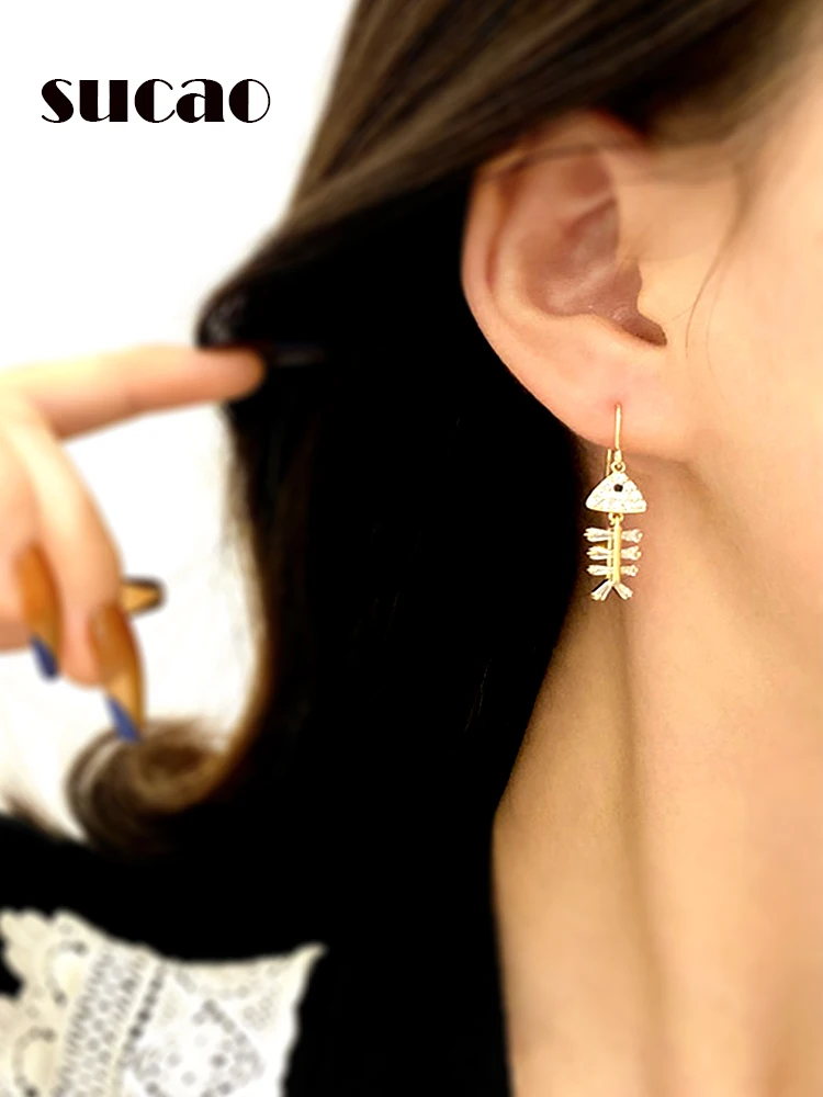 

2021 New Cute Little Fish Shiny Dangle Earrings For Women Designer Creativity Luxury Jewelry Inlaid Zircon Party Woman'S Gift