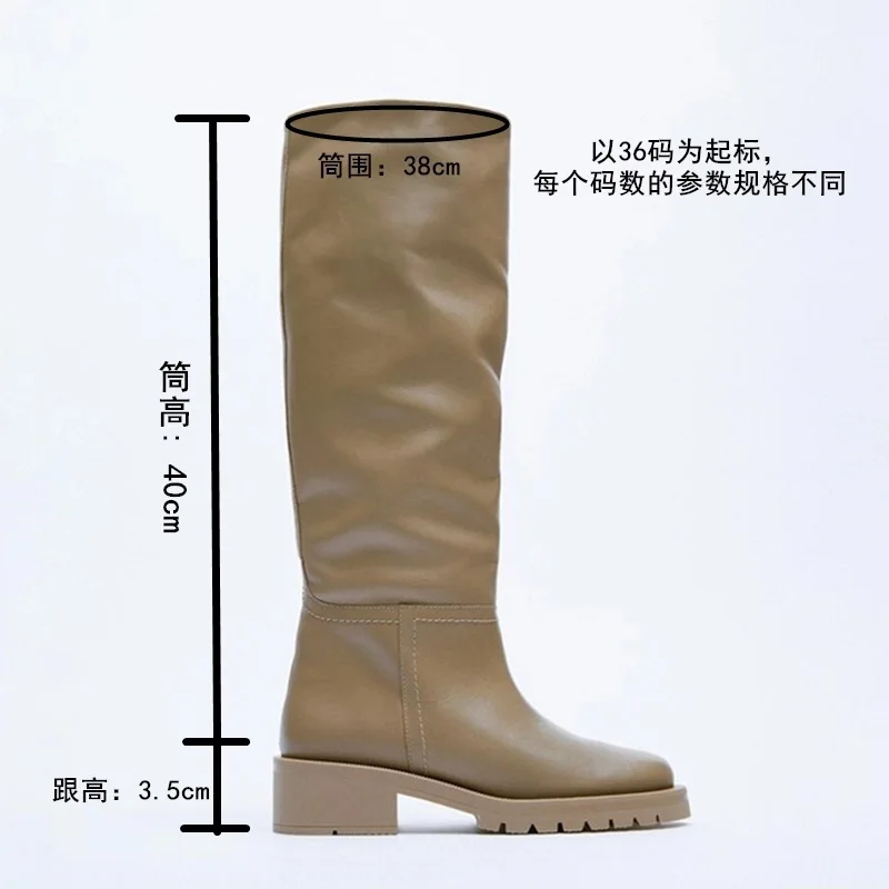 

Women High Boots Motorcycle Boots Polyurethane Microfiber Round Flatbottomed Waterproof Nonslip Warm Women Shoes High Heels