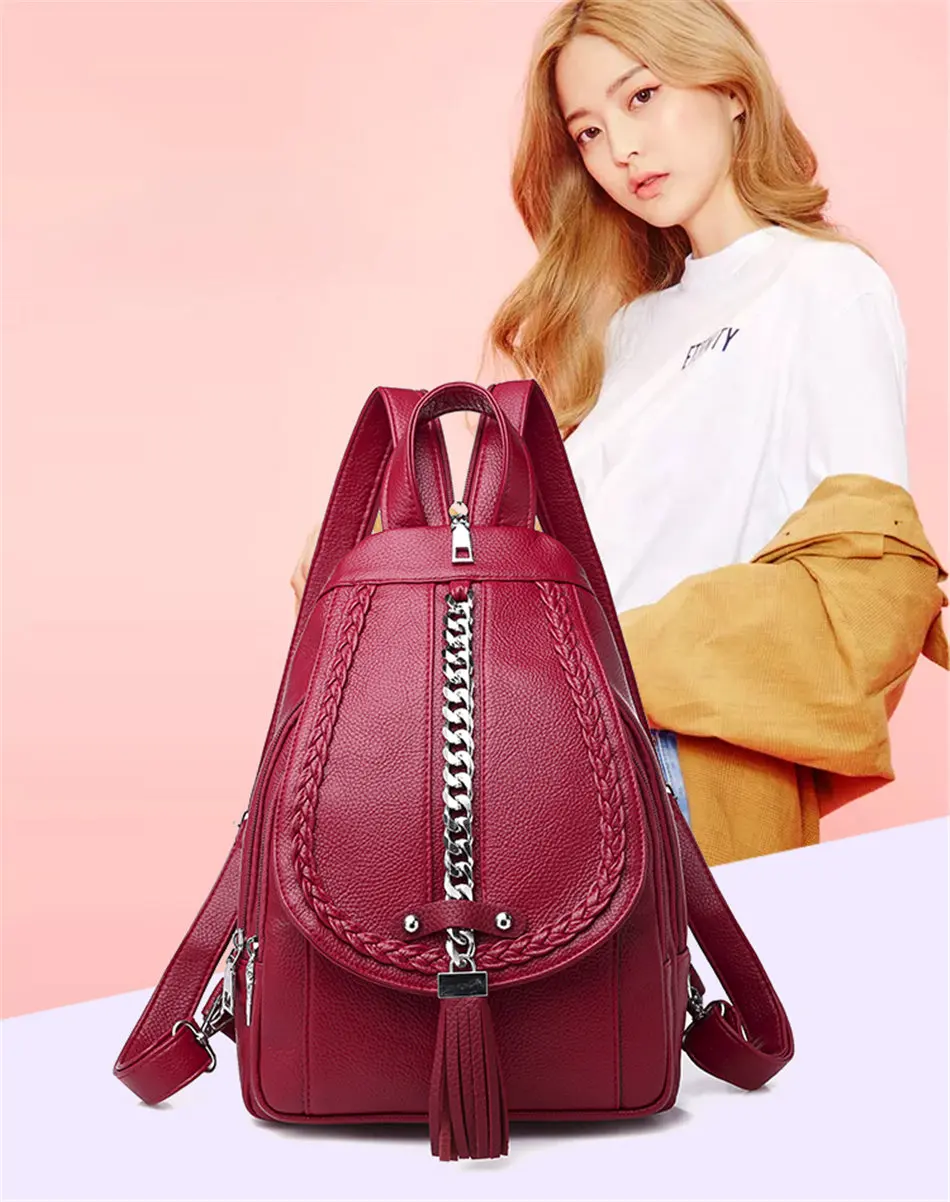 Женские кожаные рюкзаки ткацкий металлический рюкзачок с цепочками sac dos дорожные рюкзаки mochila masculina школьные рюкзаки для подростков