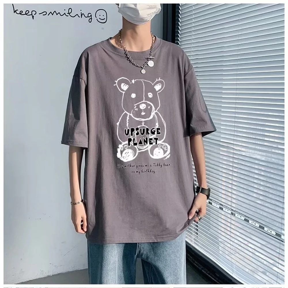 

Summer Cartoon Print Shirt Men T-shirts Casual Harajuku O-neck Tops Fashion Loose Oversized Tshirt 2021 Cotton Couple Clothing