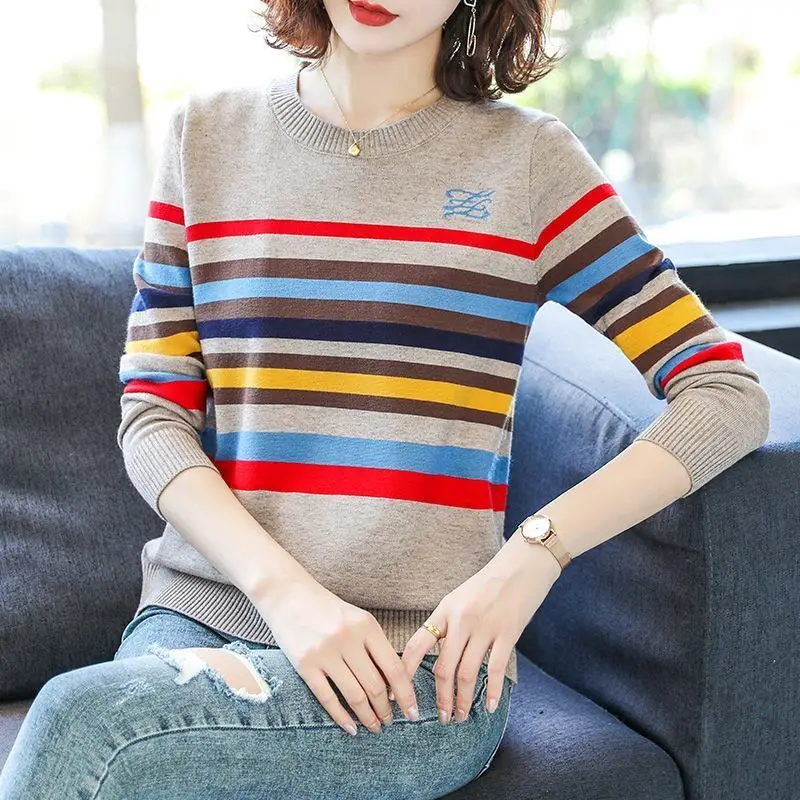 

Women's 2021 Autumn And Winter New Striped Sweater Ladies Tops Korean Loose Women's Sweaters Women's Tide