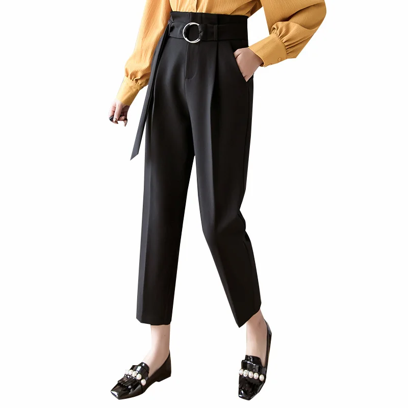 REALEFT 2020 New Spring Korean Casual Women Pant with Belt Female Work Wear Pants High Waist Trousers Office Lady | Женская одежда