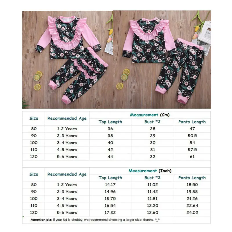

Baby Girl Ruffle Floral Outfit Casual Tracksuit Pullover Long Sleeve Top Slim Pants Clothes Set for 1-6Y