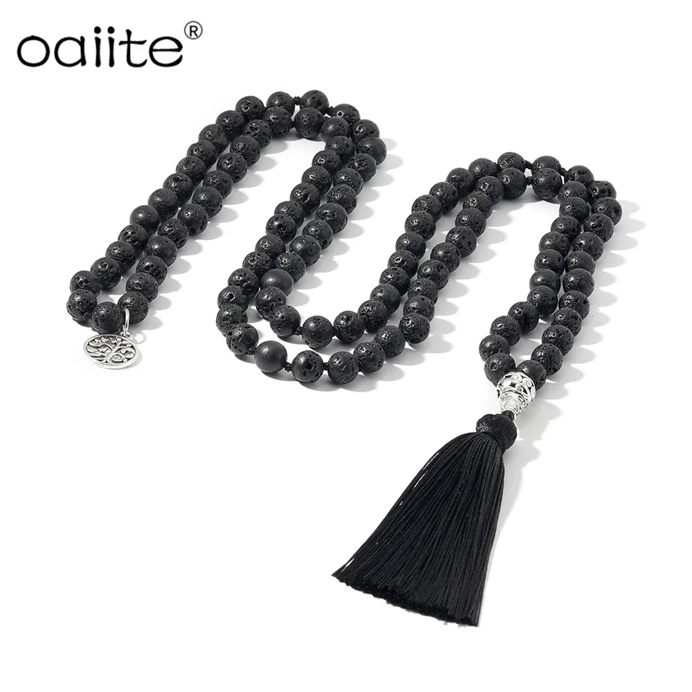 Mala Beads ожерелье медитация естественное Лава 108 ручное плетение Japa ожерелье-бусы с