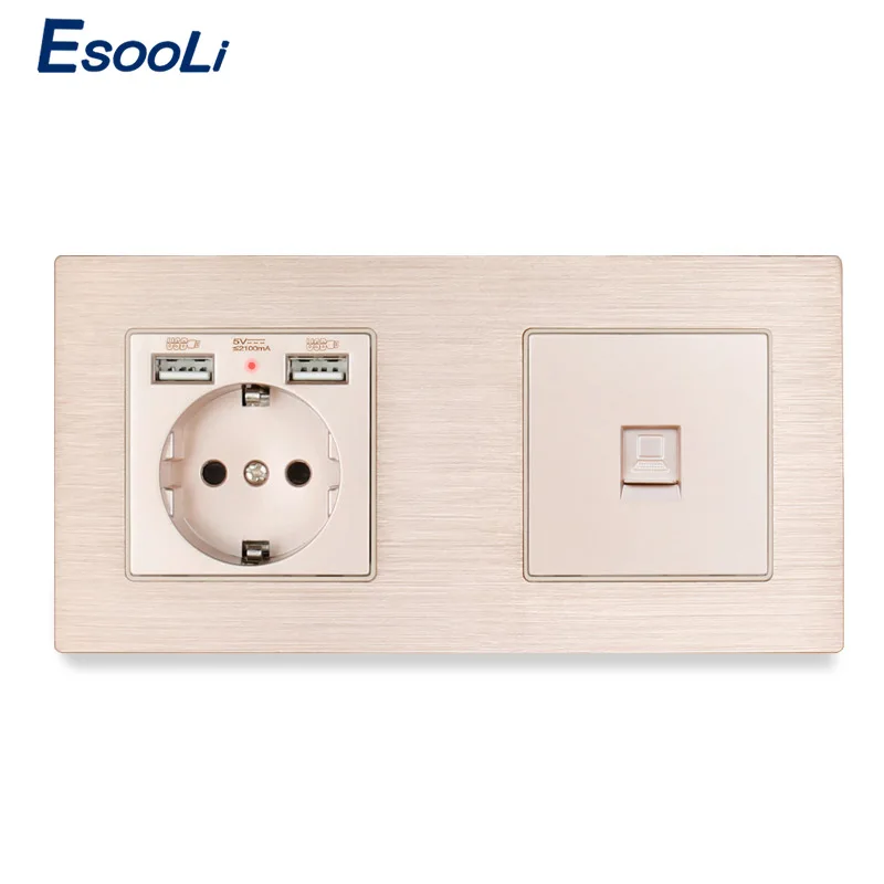 Панельная розетка Esooli с двумя USB портами европейский стандарт соединитель RJ45 для