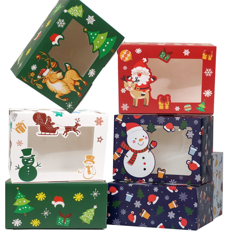 

10PCS Christmas Biscuit Box Cartoon Printed Kraft Paper Gift Box Christmas Food Packaging Box Child Gift New Year Decoration