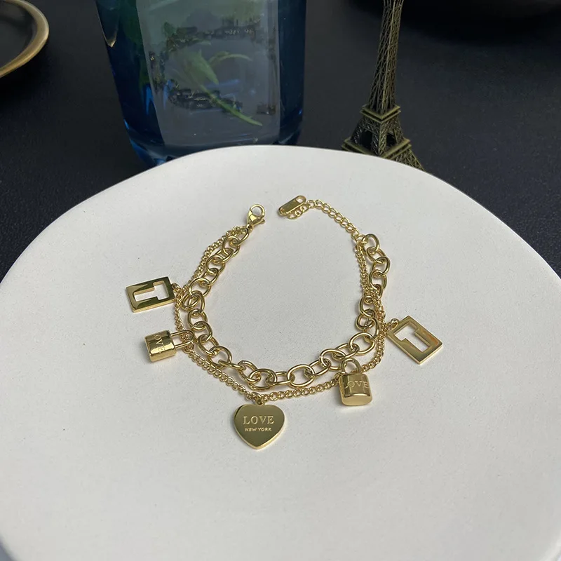 

New fashion personality double letter love titanium steel bracelet temperament simple couple bracelet trendy party jewelry