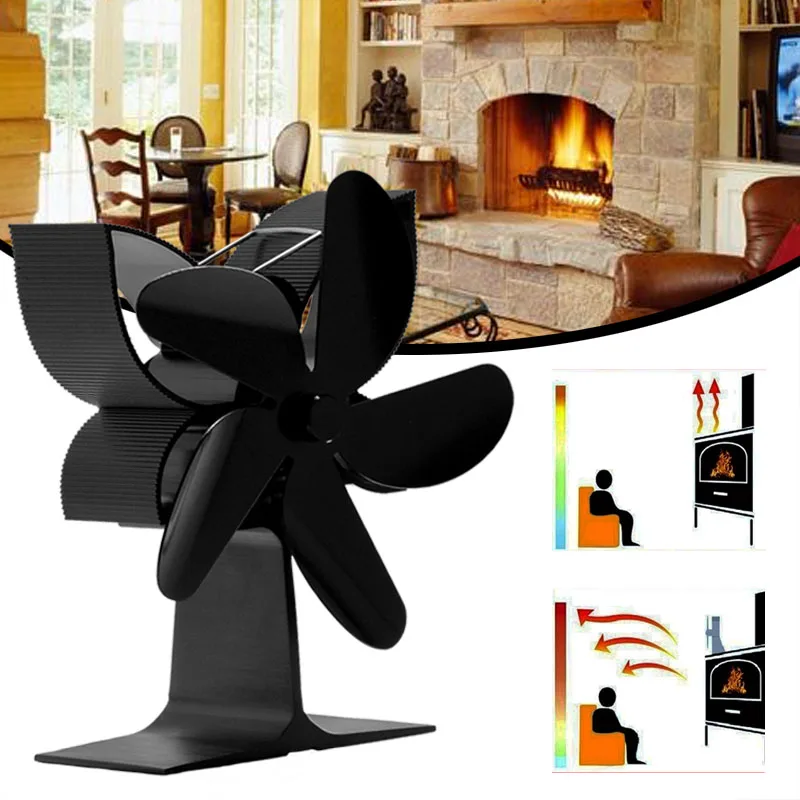 

5 Blades Fireplace Fan Eco Friendly Heat Powered Stove Fan for Wood Log Burner Fireplace Quiet Fan Efficient Heat Distribution