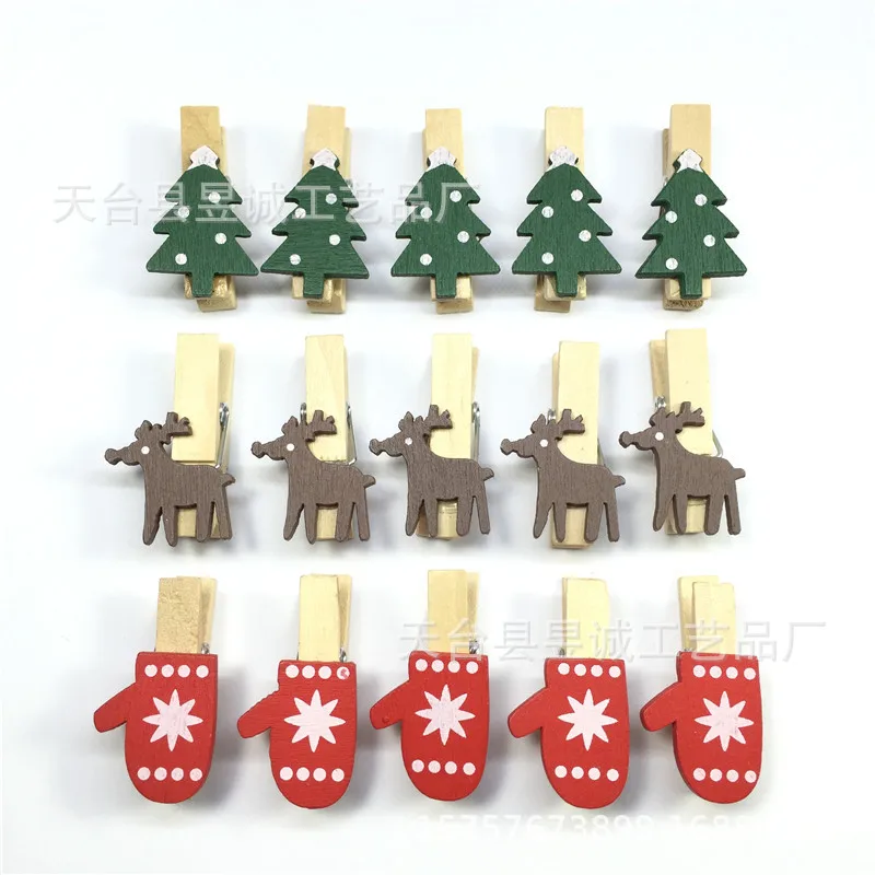 

10pces Food Bag Sealing Clamp Christmas Decorations Cartoon Wooden Clip Environmental Color Wood Clip Xmas Accessories