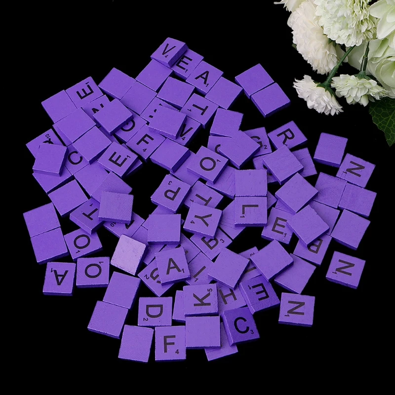 

K5DC 100Pcs Wooden Colourful Tiles Mix Letters Varnished Alphabet