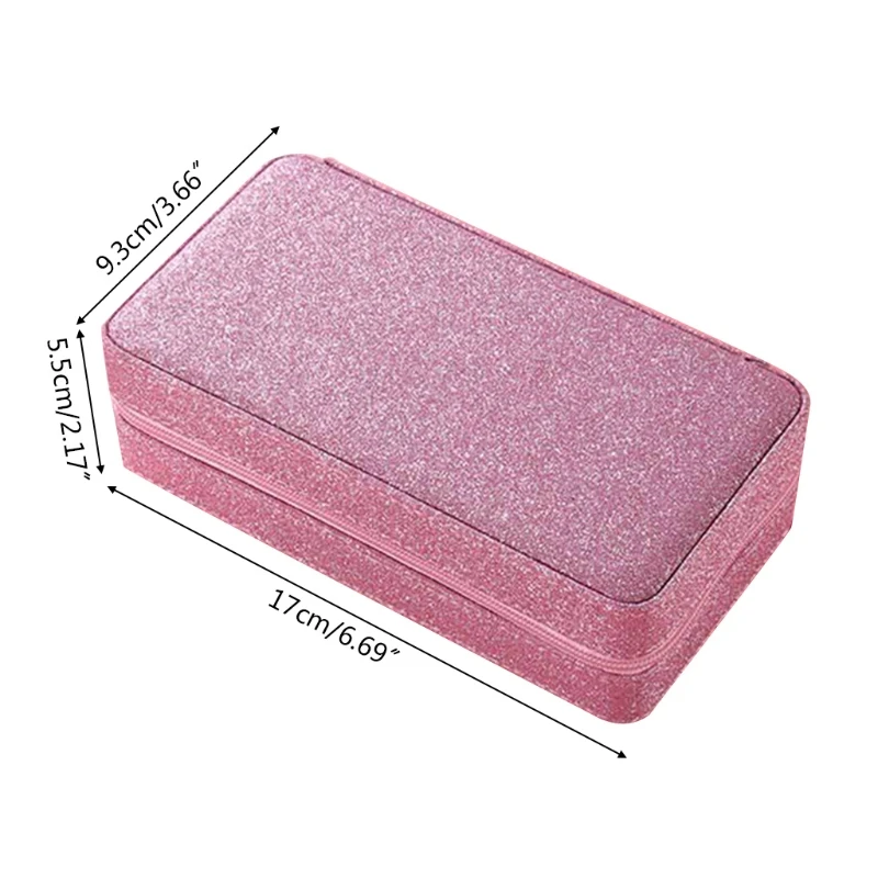 

N58F PU Leather Jewelry Box Organizer Portable Zipper Earrings Ring Necklace Display
