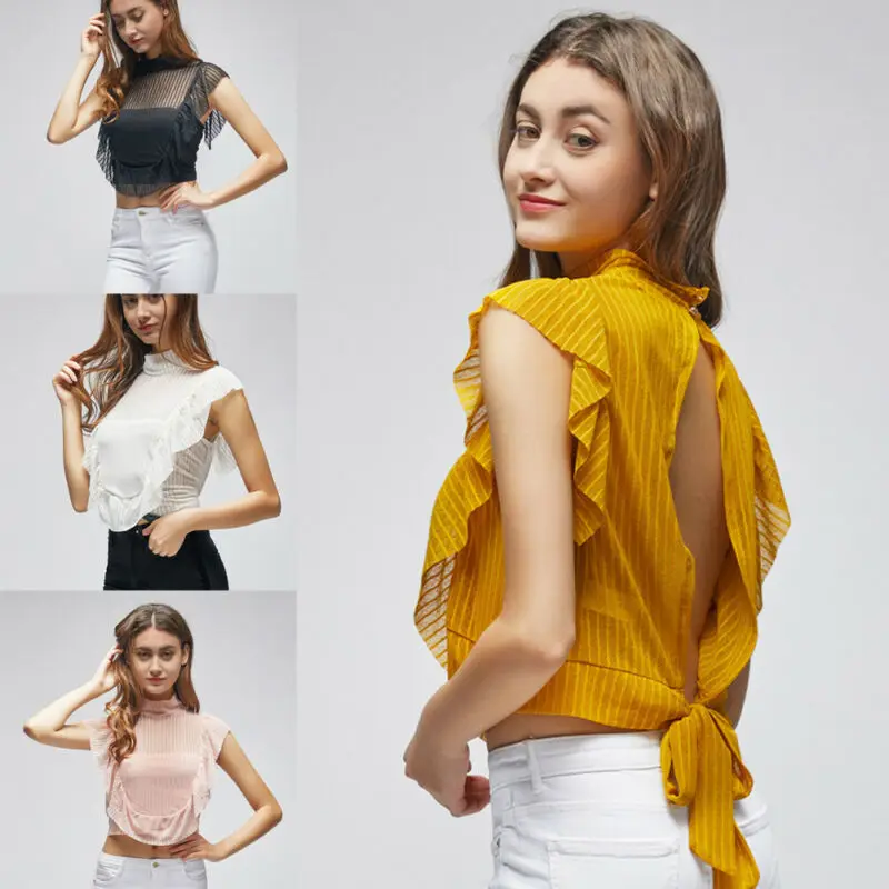 Кружевной комбинированный топ на бретелях для женщин сетчатый женская одежда 2019