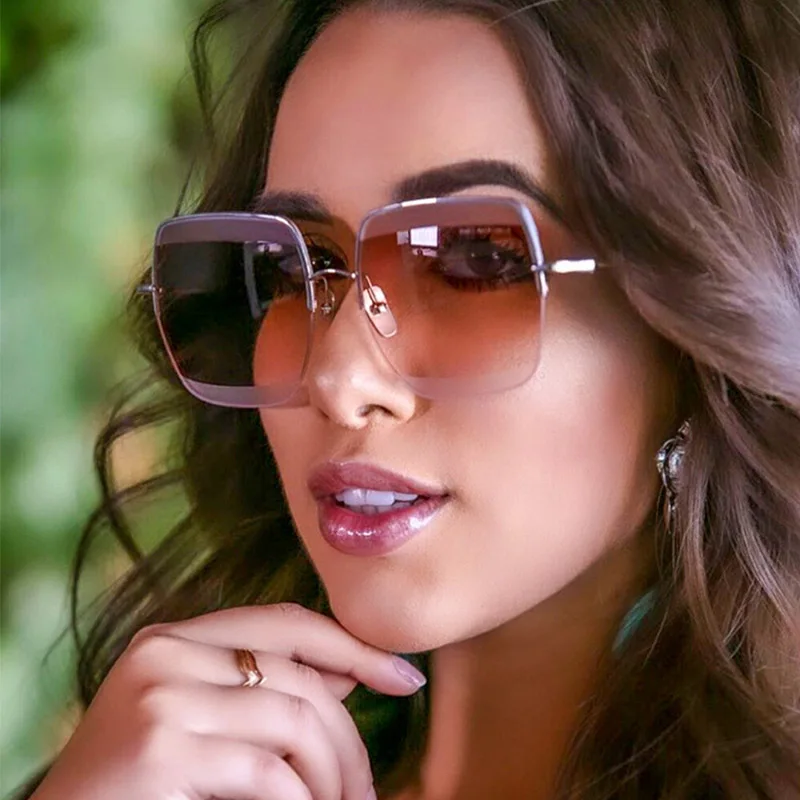

Oversized Square Sunglasses Women Fashion Luxury Brand Half Frame Sun Glasses Vintage Gradient Glasses Gafas Men Okulary Gafas