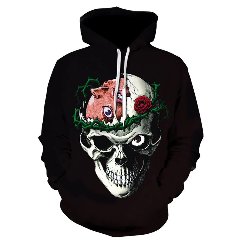 Модная толстовка с капюшоном розовым цветком и черепом мужские женские