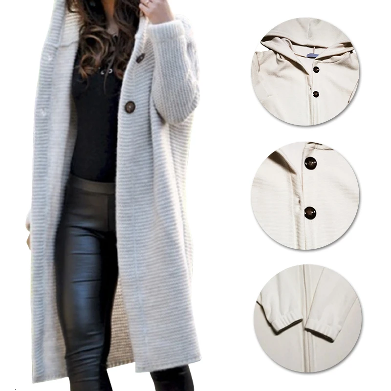 Женская толстовка с капюшоном повседневный Вязаный Кардиган длинным рукавом