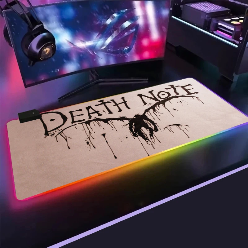 

Игровой коврик для мыши с логотипом аниме Death Note, большой RGB компьютерный коврик для клавиатуры, Настольный коврик, ПК, геймерский коврик для ...