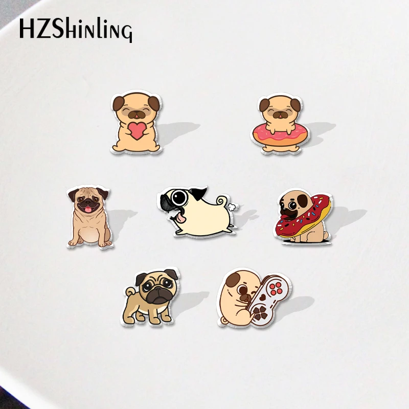 pug Dogs Pet Cartoon Anime Acrylic Lapel Pin Badge Resin Epoxy Jewelry