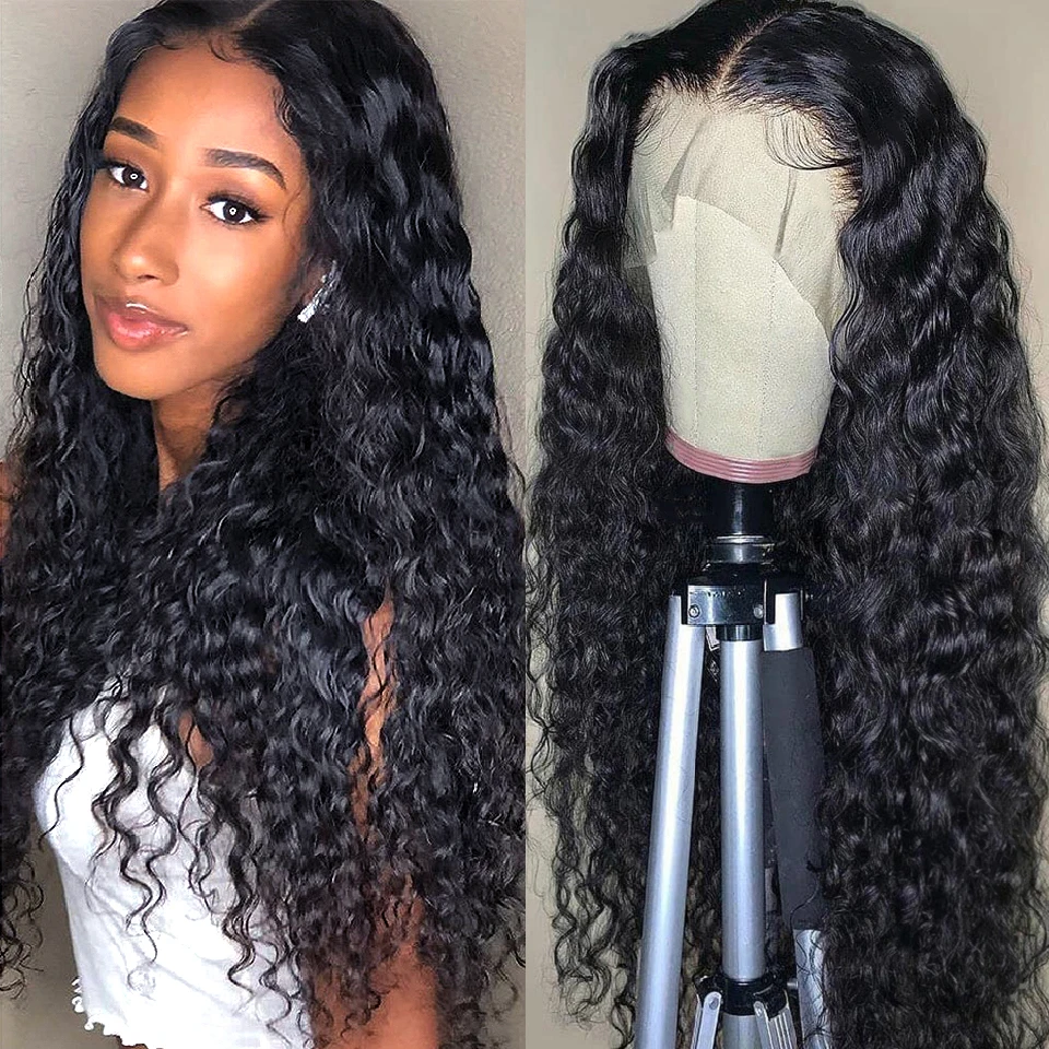YYong 26 28 30 Inch 13x4 HD Transparent Lace Frontal Wig Pre Plucked Brazilian Water Wave Lace Front Human Hair Wigs For Women