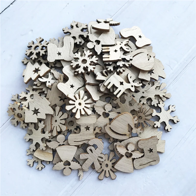 50/100 шт. DIY Плетеный абажур из натурального дерева чип Рождественская елка висячие украшения кулон подарки для детей Снеговик Форма Рождество украшения для дома