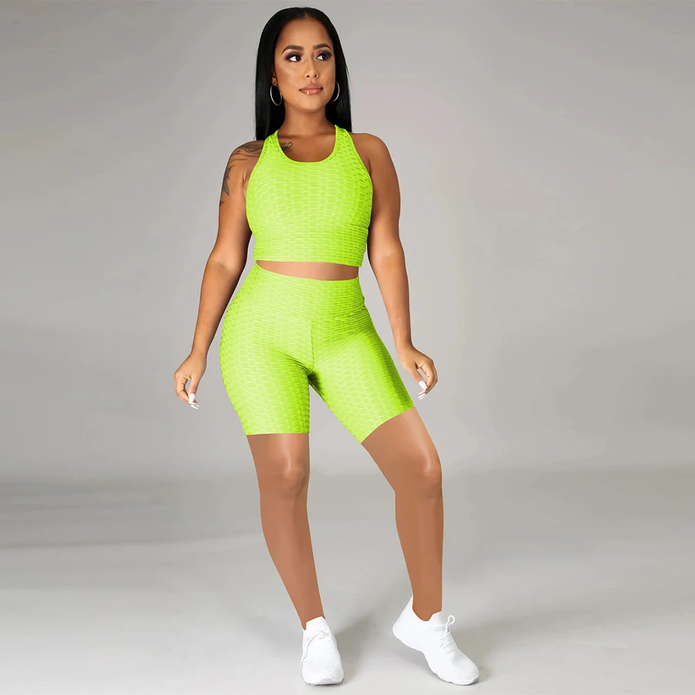 

Casual Loungewear Sets Women Two Piece Outfits Round Neck Sleeveless Sport Top and Skinny Short Plus Size Streetwear Tracksuits