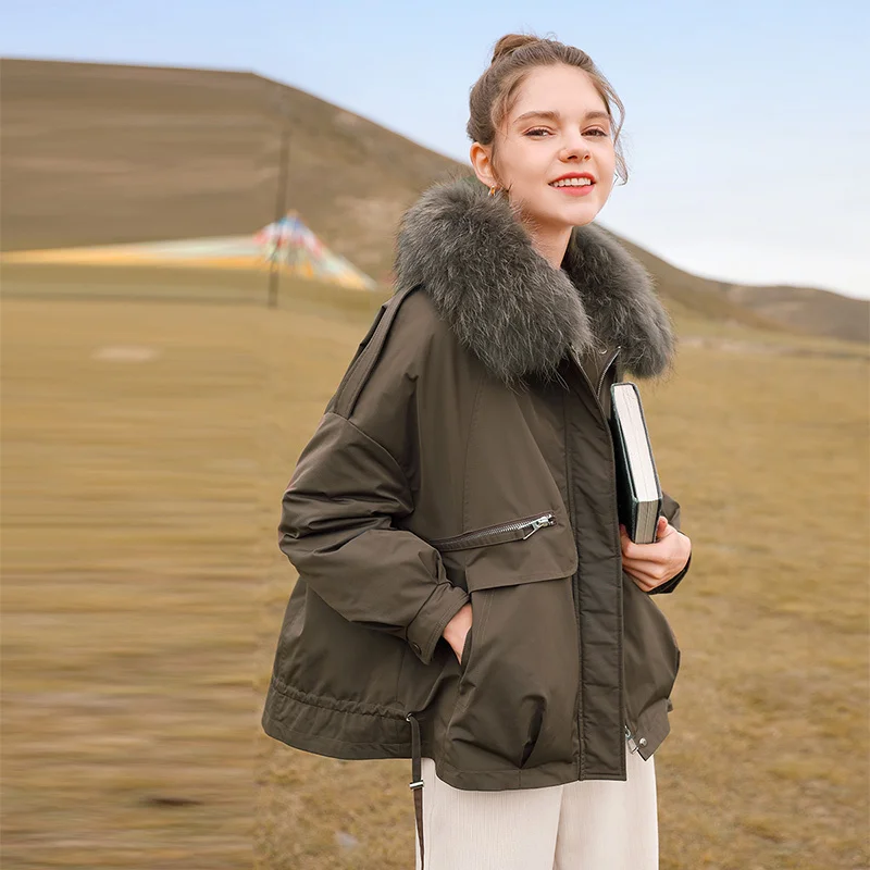 

Женский короткий пуховик SHZQ, новинка зимы 2021, Корейская куртка с большим воротником из белого утиного пуха