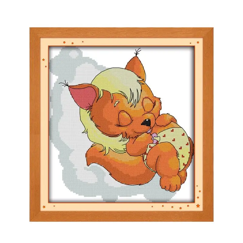 

Baby fox cross stitch kit cartoon cute animal 14ct 11ct printed canvas x stitching embroidery DIY handmade needlework plus