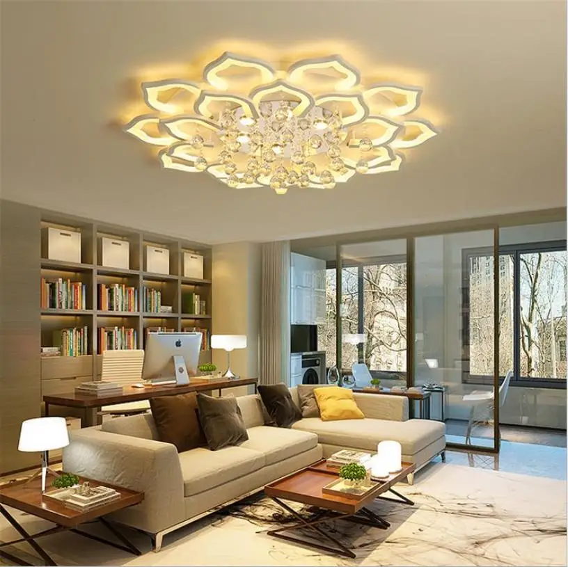 Lámparas de araña modernas de acrílico blanco para sala de estar, dormitorio, lámpara Led de interior con control remoto, accesorios de iluminación regulables para el hogar
