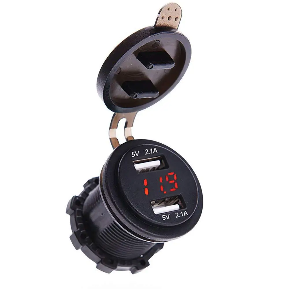 DC 12 V/24 V Dual USB Автомобильное зарядное устройство Мощность Зарядное устройство 5V 2.1A 2.1A адаптер гнездо для автомобильного прикуривателя с кулисный переключатель с цифровой вольтметр
