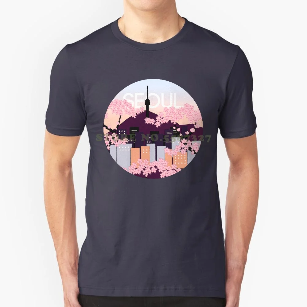 Сеуловая башня с деревянными блоками забавная летняя футболка из Южной Кореи для