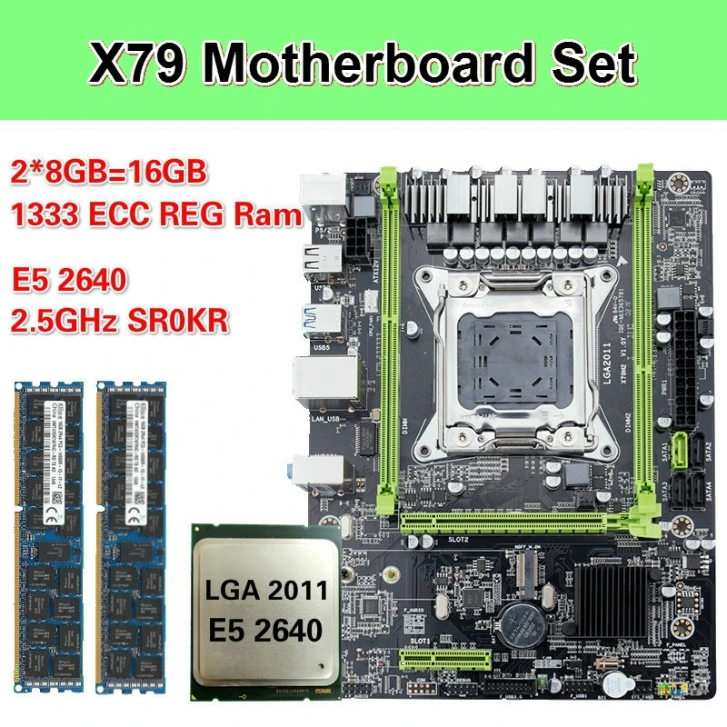 Kllisre X79 M3 материнская плата с Ксеон LGA2011 E5 2640 2 × 8 ГБ = 16 Гб 1333 МГц DDR3 память ECC Reg