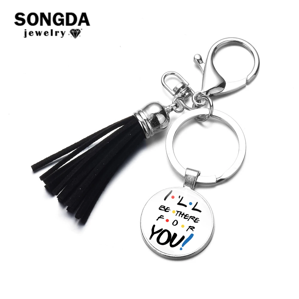 

SONGDA 25th Anniversary Series Friends TV Show Tassel Keychain I'll Be There For You Theme Cartoon Pattern Glass Dome Key Chain