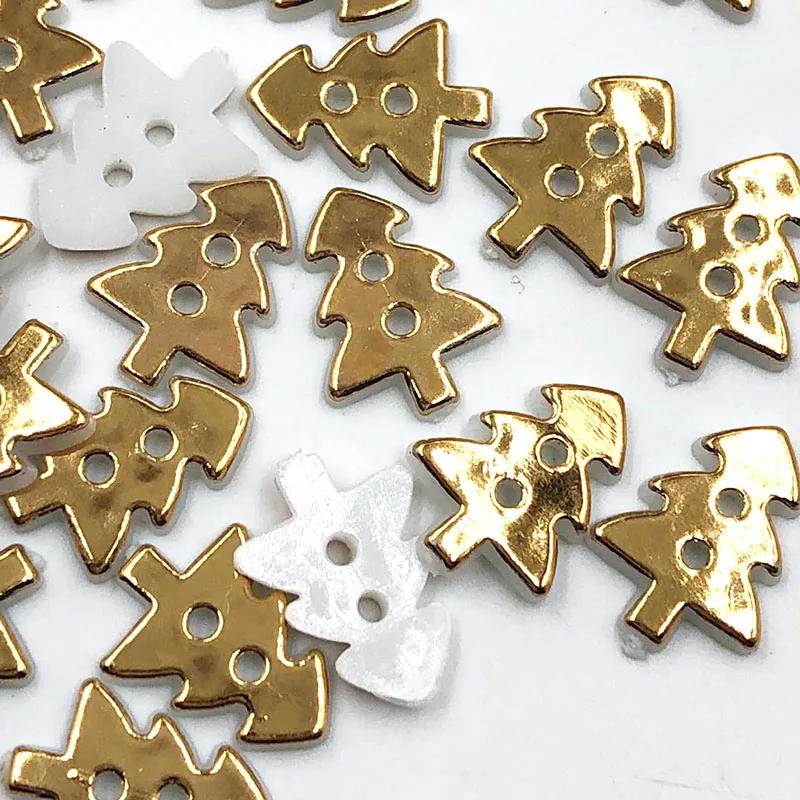 50PCS 17x13MM Gold Christmas Tree 2 Holes Plastic Buttons Children's Apparel Sewing Accessories DIY Scrapbooking Crafts PH335
