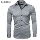 Рубашка мужская из бамбукового волокна, серая, эластичная, с длинным рукавом, не требует глажки, деловая, рабочая