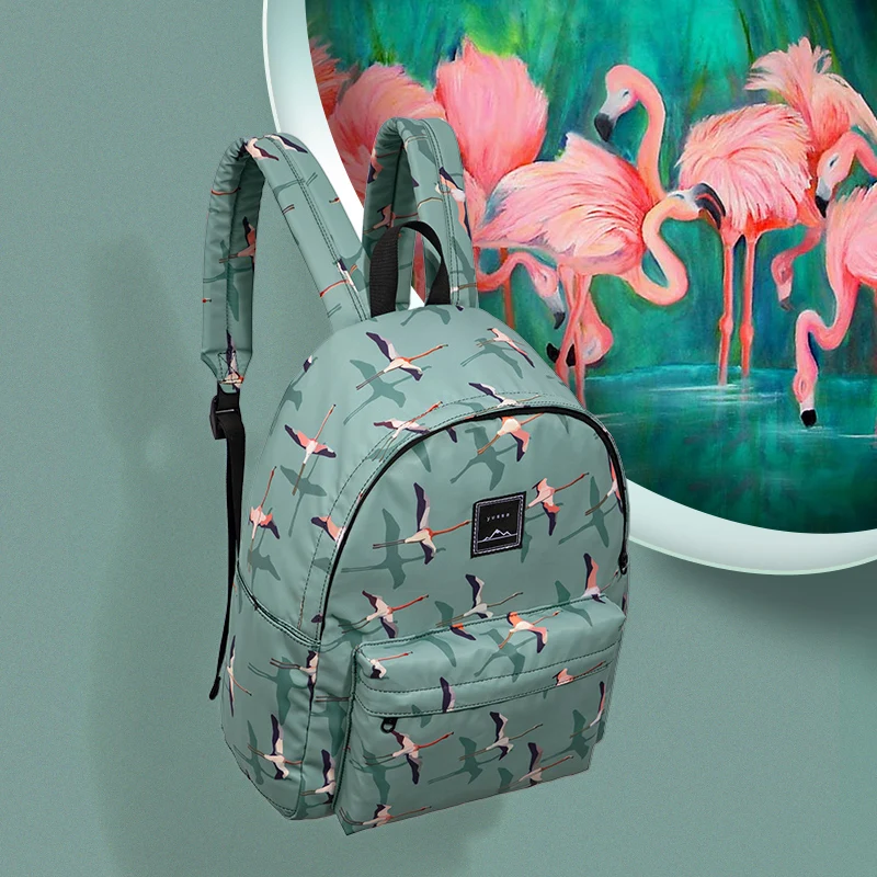 

Green Flying Bird Pattern Fashion School Backpack Girl Waterproof 14inch Laptop Backpack Women Travel Bagpack Boy College Bag