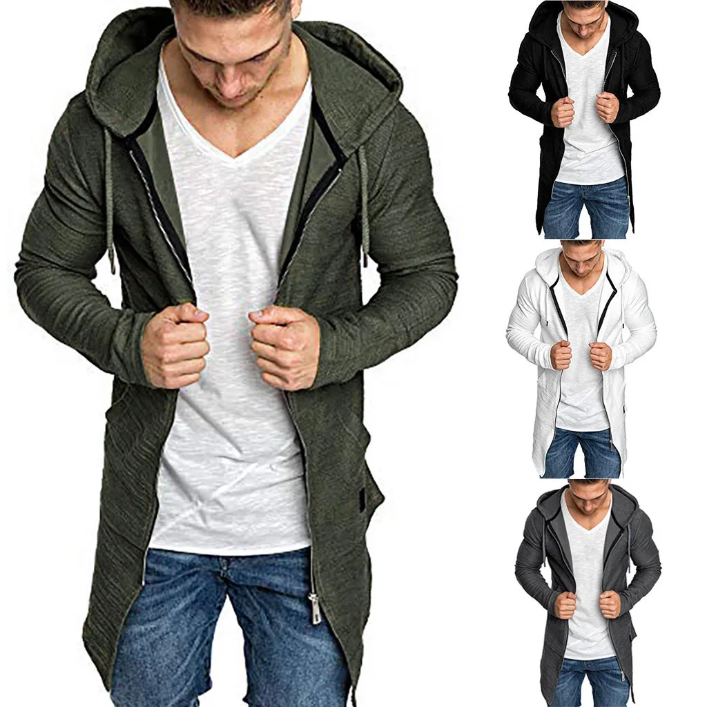 Off White/Модная Мужская толстовка с капюшоном однотонный Тренч куртка кардиган