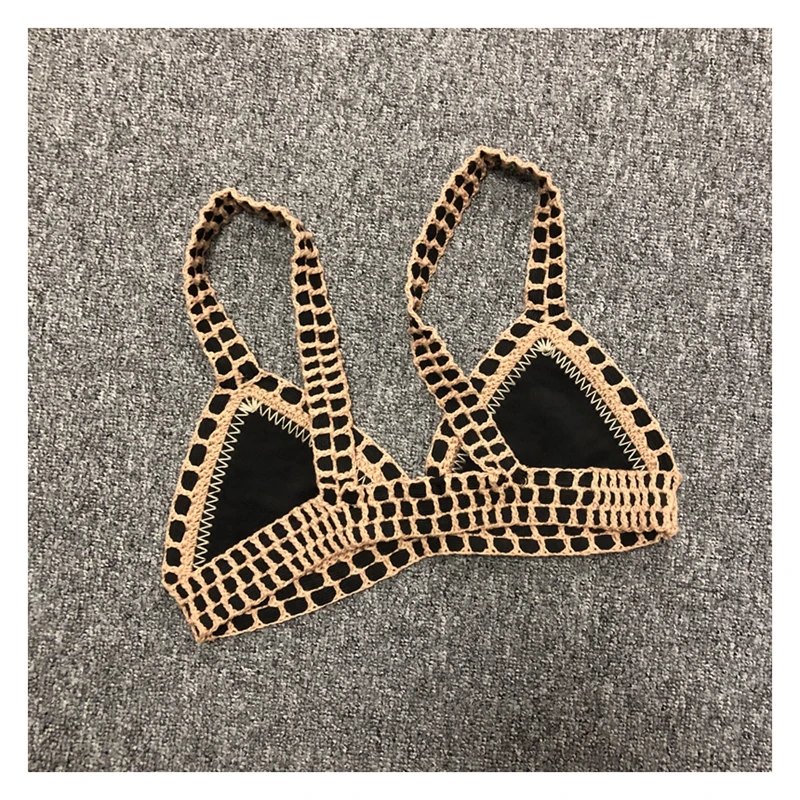 Женский сексуальный купальник с эластичным купальником черные вязаные крючком