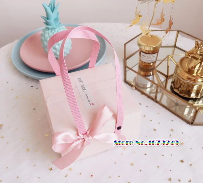 Синяя бумажная коробка с ручкой кекс юэбин конфет подарочные мешочки под конфеты