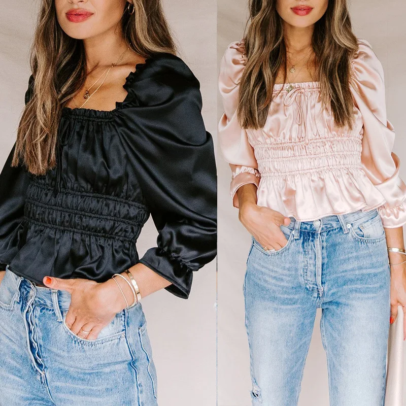 

Женская кружевная блузка Donsignet, повседневный укороченный топ с квадратным вырезом