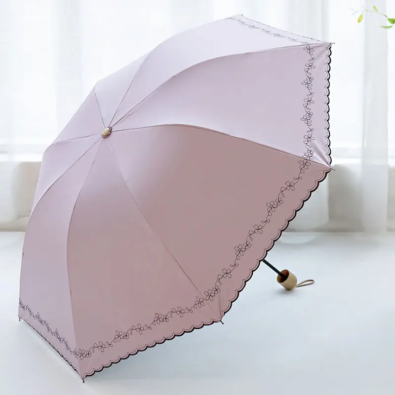 

Three Folding Uv Protection Umbrella Vintage Pocket Sun Women Umbrella Simple Black Coating Paraguas Hombre Home Garden EF50UB