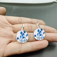 blue rose crystal earrings a gift for girls alloy earrings
