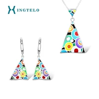 xingtelo colorful jewelry set 925 sterling silver triangle earrings pendant and chain woman birthday gift